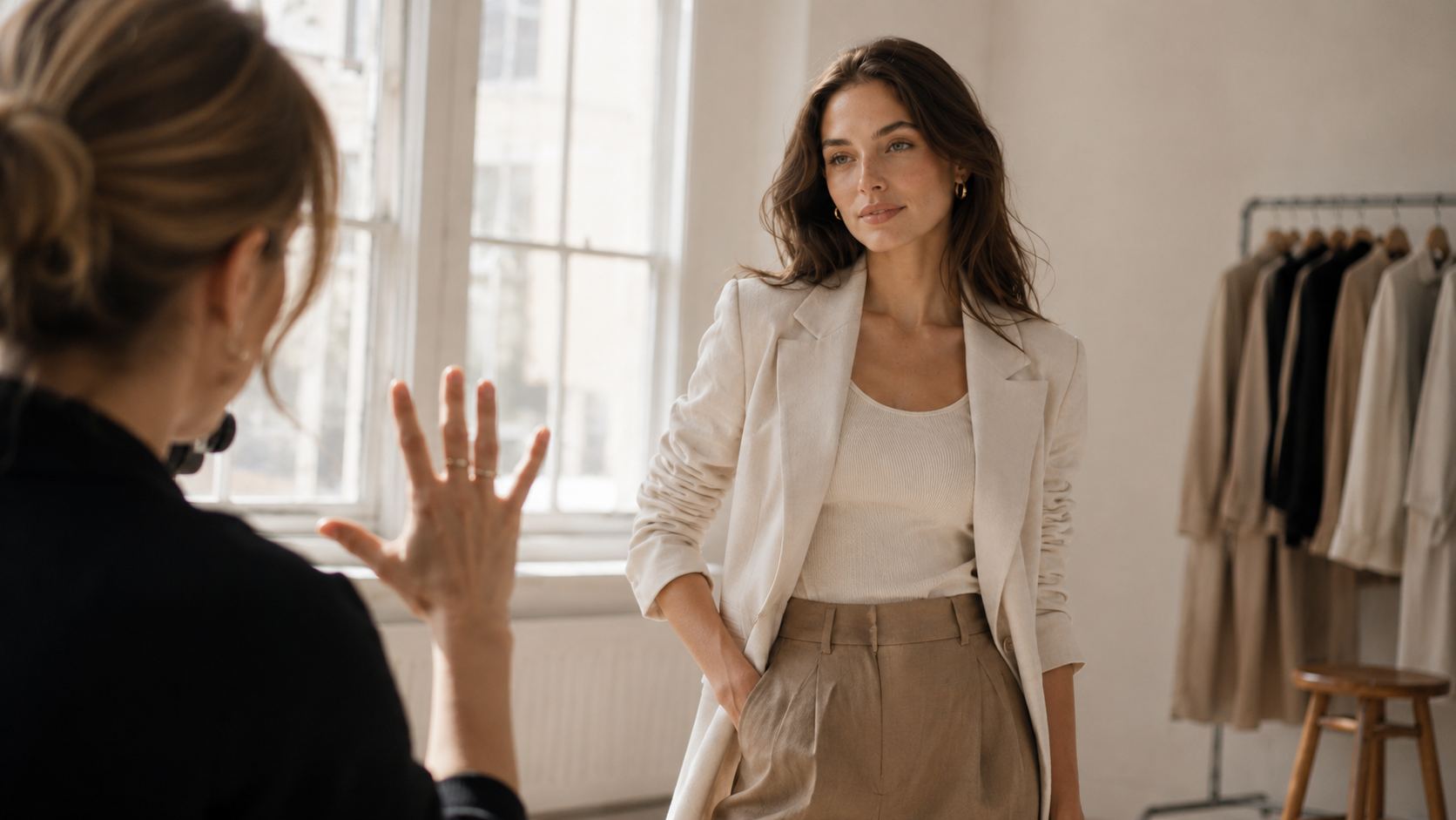 Behind the scenes model coaching and portfolio development in a bright studio