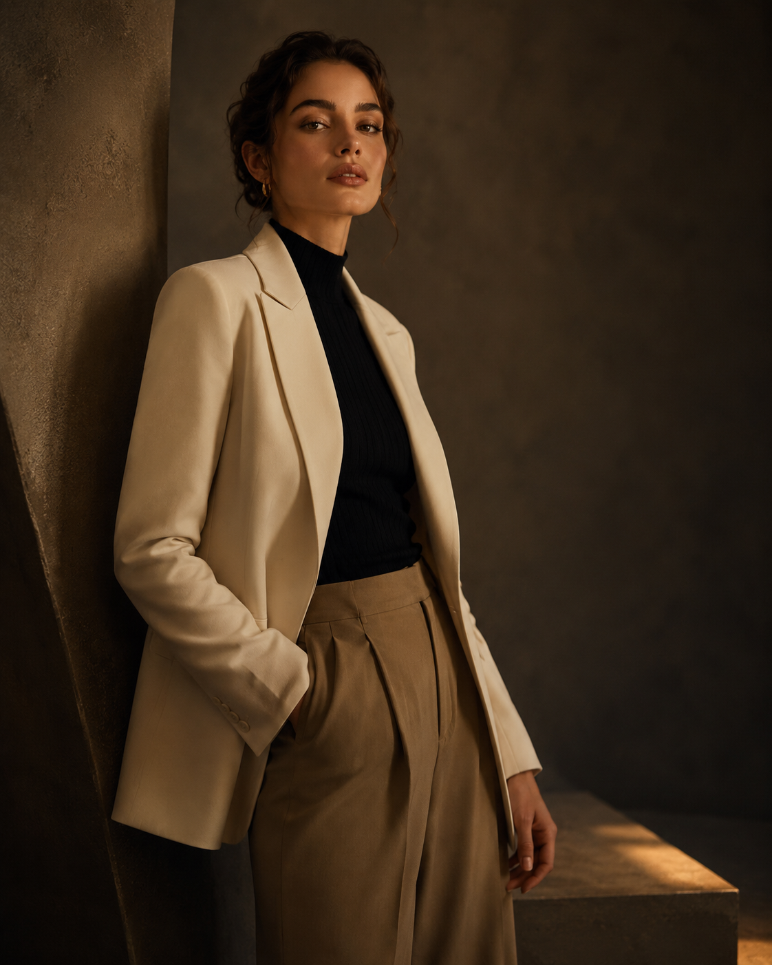 Female model in sophisticated warm studio light for portfolio development